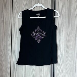 Style & Co. Black Tank Top with Purple Design